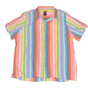 Vintage GAP Multicolored Linen-Cotton Oxford Shirt, Size XL EUC